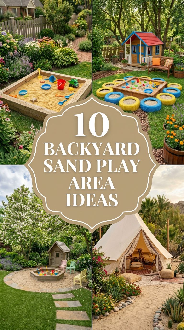 Pinterest banner for 10 Backyard Sand Play Area Ideas Kids Will Love