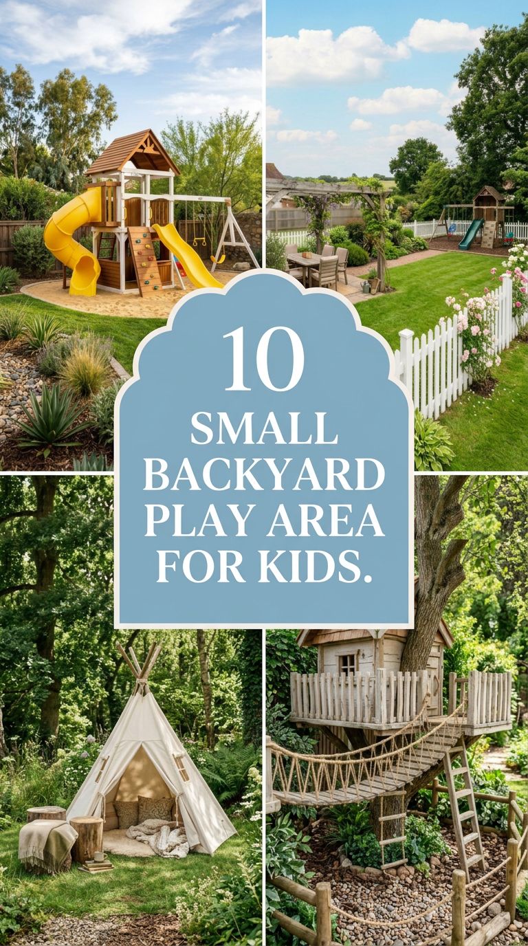 Pinterest banner for 10 Small Backyard Play Area Ideas for Kids That Maximize Space