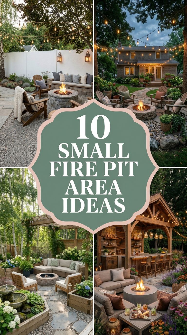 Pinterest banner for 10 Small Fire Pit Area Ideas Perfect for Compact Backyards