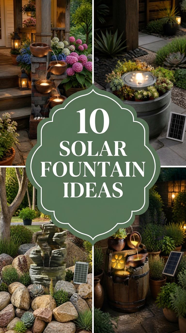 Pinterest banner for 10 Solar Fountain Ideas for a Stunning Garden Retreat