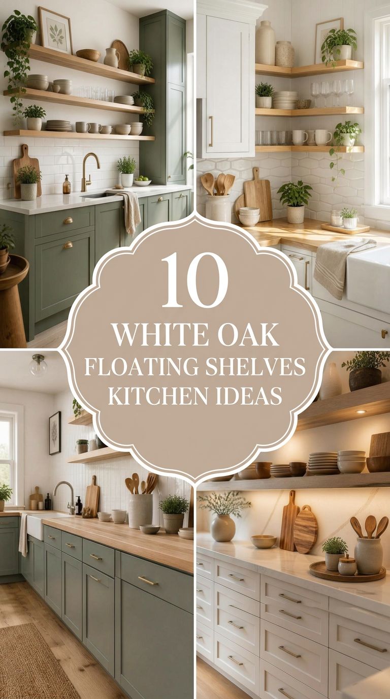 Pinterest banner for 10 White Oak Floating Shelves Kitchen Ideas for a Fresh Modern Look